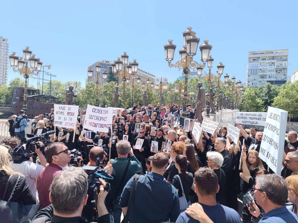 Family Members and Relatives of Those Killed in Kocani Fire Stage Protest March