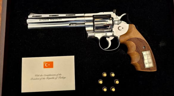 Siljanovska Davkova Receives Revolver from Counterpart Erdogan as Gift